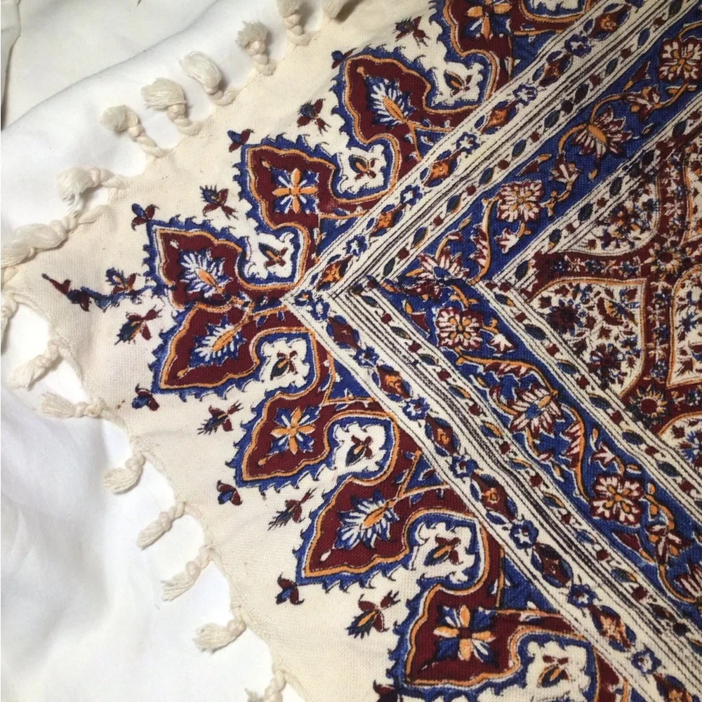 Vintage Aziz Atrian Esfahan Iran Iranian Block Printed Cotton Tapestry 31”x32”